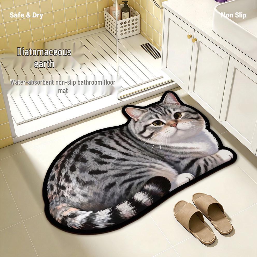 Cute Cartoon Cat Shaped Diatom Mud Bathroom Mat - Water Absorbent, Anti-Slip & Stain Resistant Foot Mat