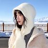 Balaclava hat women's autumn and winter big head circumference headgear scarf warm wool hat solid color knitted hat
