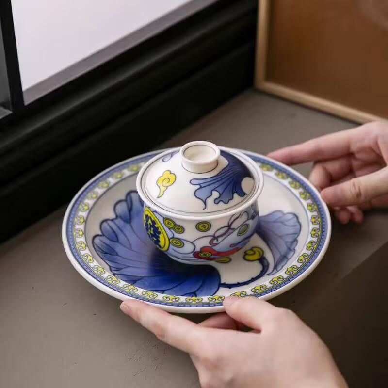 Chinesischer Stil Nationaler Stil Topfuntersetzer Teeschale Retro Handgemacht Keramik Trockenblasen-Tablett Haushalt Teekannen-Tablett Teeschale Erfrischungs-Tablett Obstschale