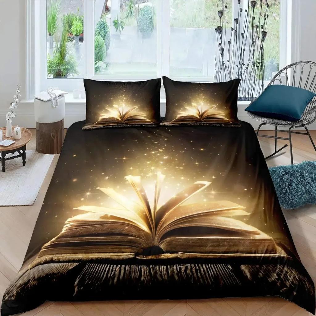 Books Lovers Gift Duvet Cover Set Full Size,Readers And Literary Lover Bedding Sets,Vintage Librarians Bookshelf Comforter Cover