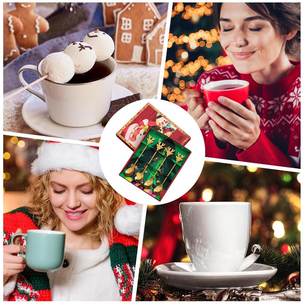 Coffee Stir Spoons Christmas Stainless Steel Coffee Spoons 4 Pieces Decorative Teaspoons Set For Dessert Eating Cooking Cream