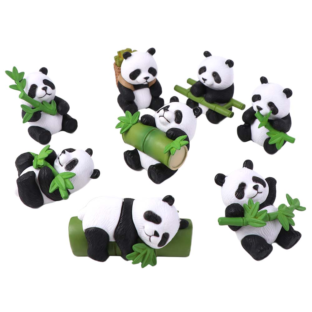 8pcs Cartoon Miniature Panda Figurines Lifelike Panda Statue Garden Decor Panda Ornament  Office