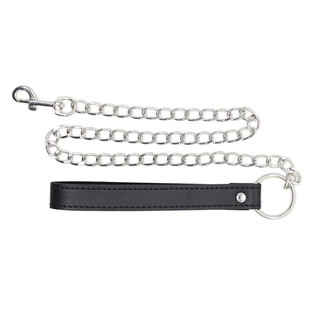 Černý PU kožený obojek na krk Bondage Punk Omezení s řetězovým vodítkem Krční korzet Roleplay Hry pro dospělé Otrok Erotické sexuální hračky