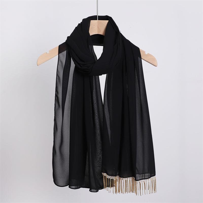 Luxury Diamond Necklace Chain Instant Bubble Chiffon Hijab Ramada Beach Summer Shawl Wrap Solid Muslim Stole Neck Snood 175*70Cm