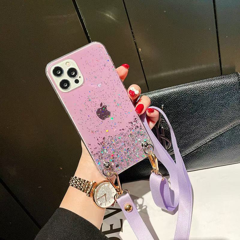 Epoxy Starry Sky Apple Model 13 13PRO 13PROMAX Mobile Phone with Lanyard TPU Soft Case New