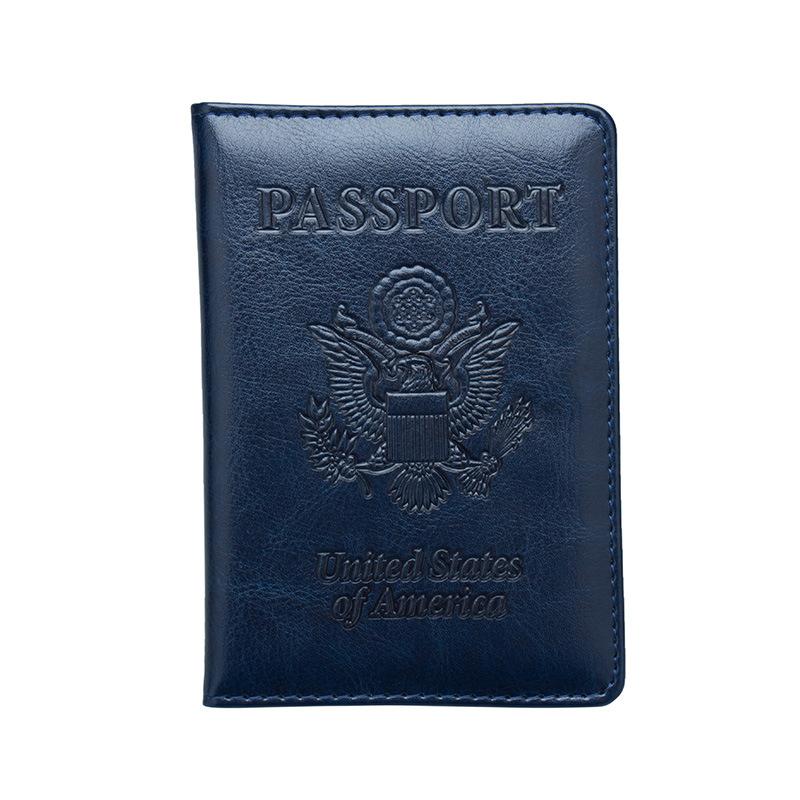 New US Passport Holder Leather Thin Passport Covers Golden Copper Corner Id Card Holder Plane Ticket Holder Travel Accessories