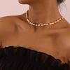 European and American Jewelry 1mm Geometric Oval Pearl Water Hand Buckle Necklace Female, Colored Rice Bead Spring Buckle Necklace