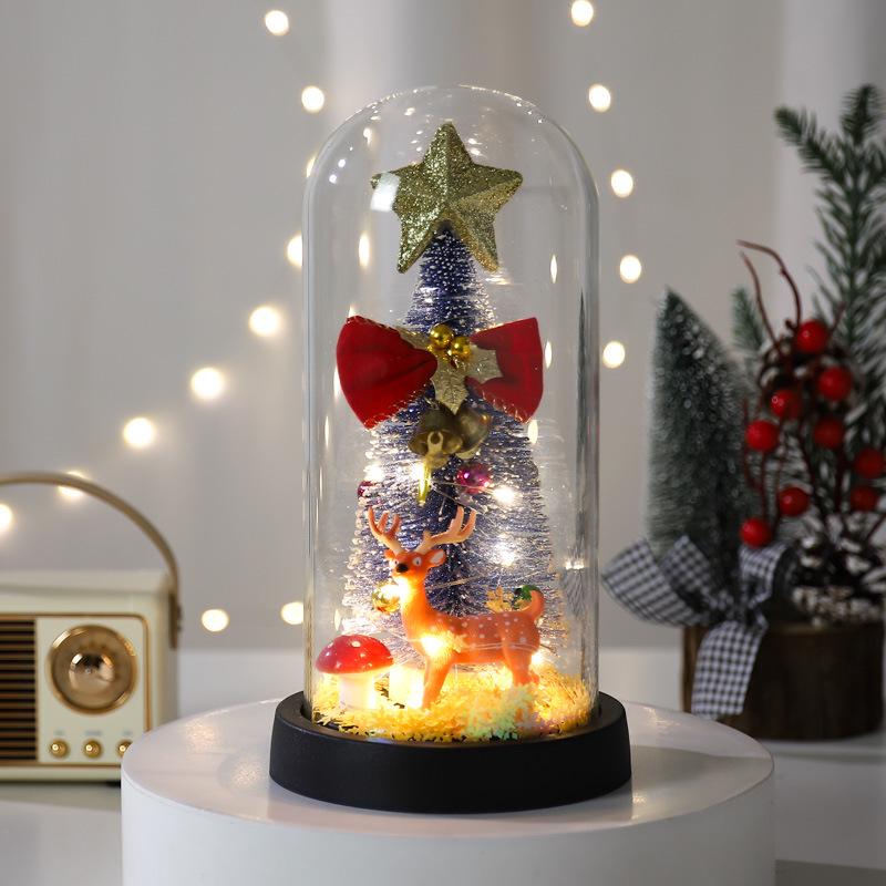 Illuminated Glass Christmas Tree with Elk Decoration