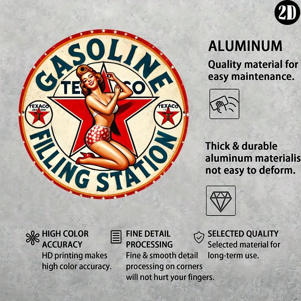 Vintage Gas Station Retro Metal Sign Home Decor Wall Art Aluminum Round Sign 8x8 Inch
