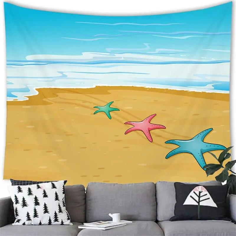 Summer Beach Tapestry Wall Hanging Cartoon Summer Beach  Party Home Bedroom Living Room Aestheticism Decor Background Tapestry