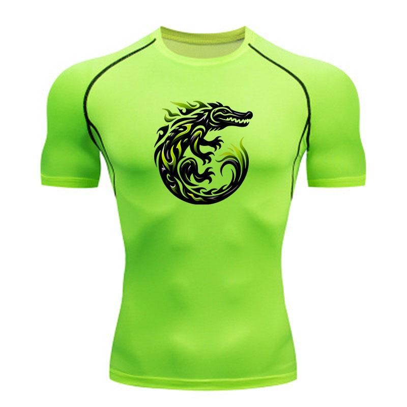 Men's Compression Fitness T-Shirt, Tribal Crocodile Flame Pr