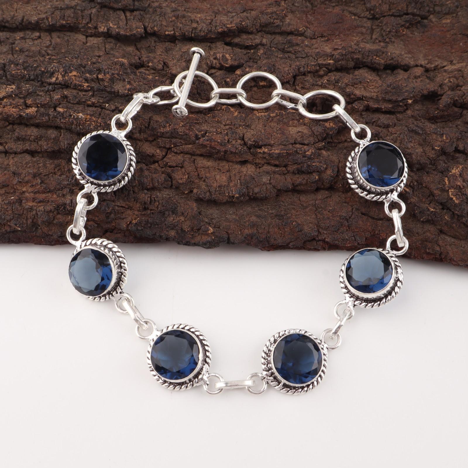 

Лондонский голубой топаз драгоценный камень 925 стерлинговое серебро ручная работа ювелирное изделие браслет 7-9 RB-16-9