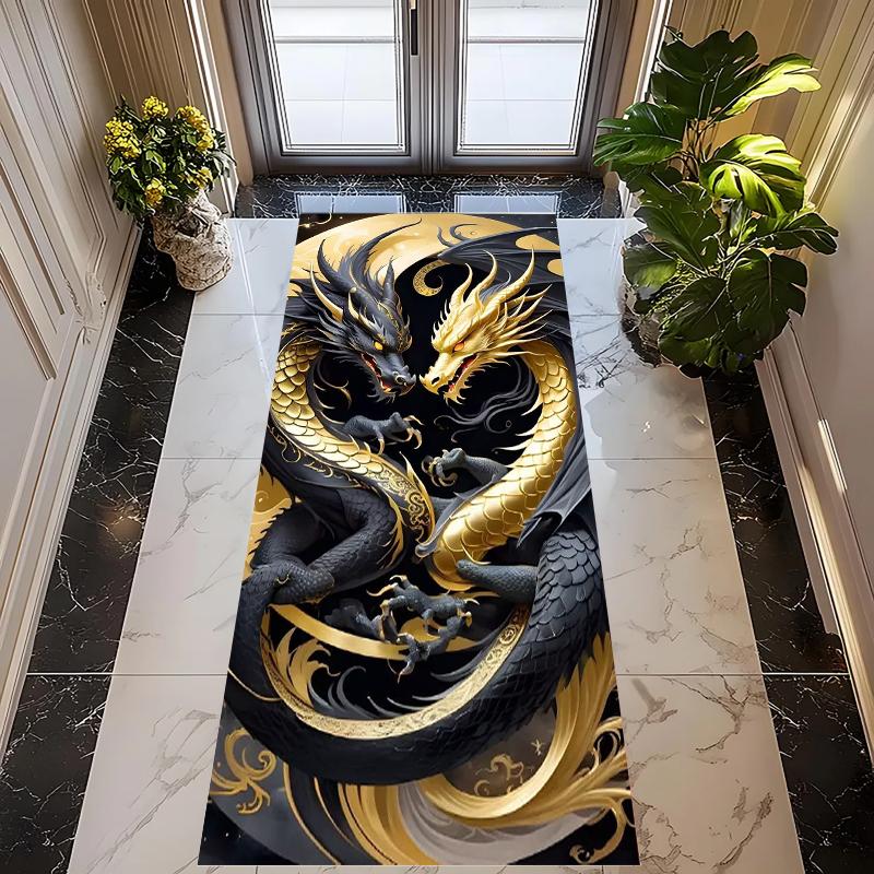 

Oriental Dragon Floor Mat Rugs Carpets Home Decoration Non Slip Washable Hallway Mat Anti Fatigue Chinese Style Gold 40X120CM