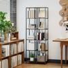 Set of 2 6-Level Bookshelves, Steel Frame, for Living Room, Office, Bedroom, Rustic Brown