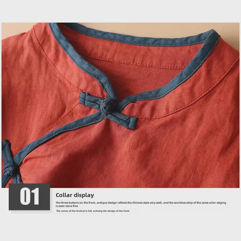 2024 Damen Chinesischer Stil Besticktes Lockeres Hemd mit Schrägem Kragen