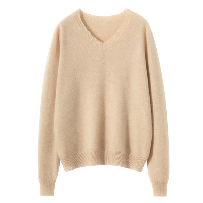 Lekasha Women's Slim-Fit Cashmere V-Neck Sweater - Autumn/Winter Base Layer Knit Top