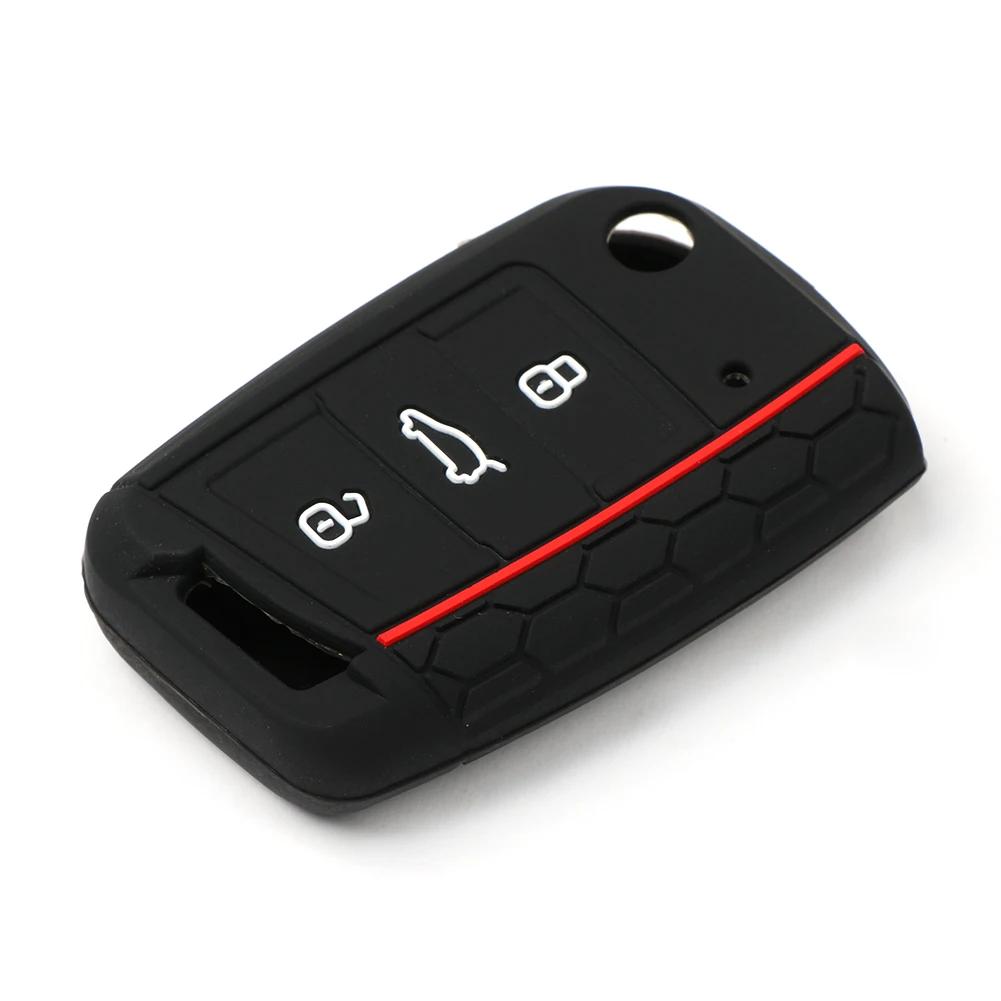 3 Button Key Silicone Car Key Cases Cover Keychain Folding Remote Key Fob Protection For VW Golf 7 MK7 Accessories