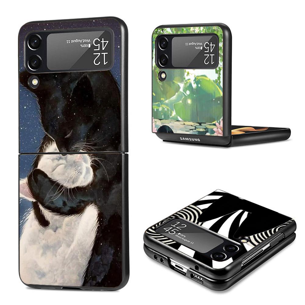 Cartoon Cute Black Cat Phone Case For Samsung Galaxy Z Flip7 Flip6 5G Flip5 Flip4 Flip3 ZFlip 7 6 3 4 5 Shockproof Back Cover Ga