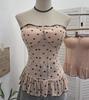 Polka Dot Mesh Bandeau Top with Padded Bustier and Open Back