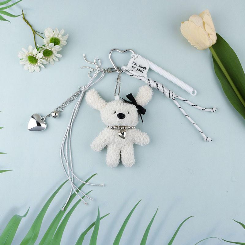 Cute Bear Keychain For Phones And Bags Pvc Decor With Heart Ribbon For Teens And Girls