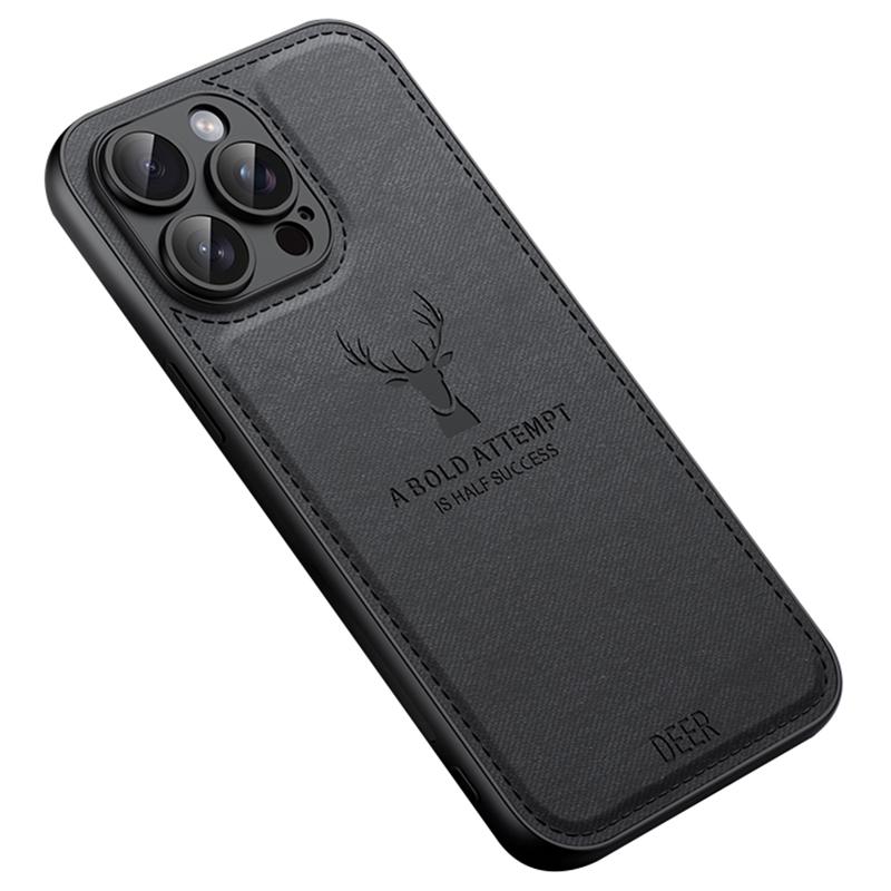 For iPhone 14 Pro Deer Pattern Case Cloth Texture PU Leather Phone Back Cover