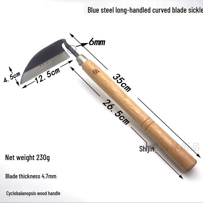 Blue Steel Crescent Weed Scythe with Bent Handle – Sharp Gardening Tool for Vegetable Patches Extended Neck Bent Handle Scythe Set