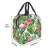 Tropical Green Leaves And Flowers Pattern Insulated Lunch Bag for Women Kids Portable Food Boxes Thermal Lunch Box Tote