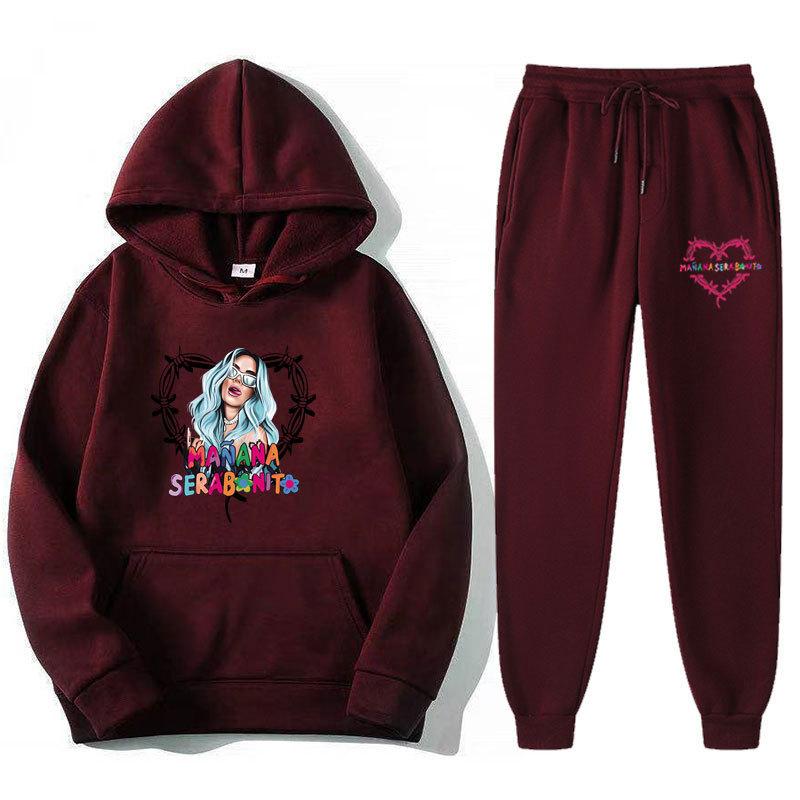 New 2023 Men's Printed Hoodie Set with Threaded Bottom Hem for Men's and Women's Casual Sports Set