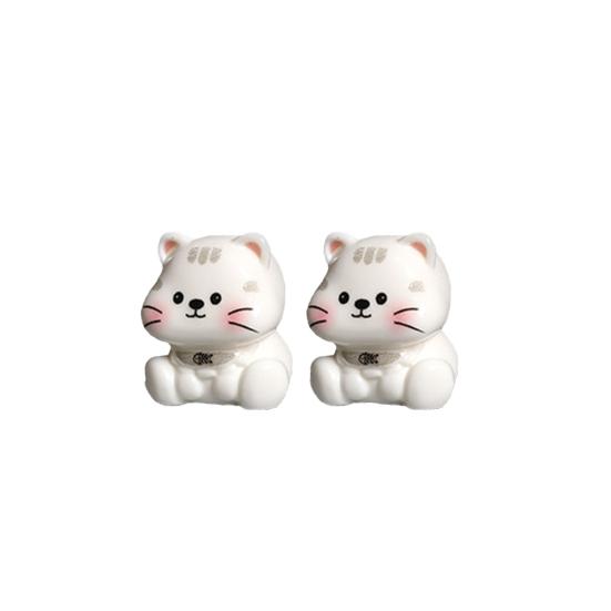 2 Pcs Mini Cat Figurines, Miniature Kittens Micro Landscape Decoration, Tiny Resin Animal Cake Toppers for DIY Terrarium Crafts, Fairy Moss Garden