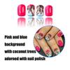 24 Pcs Summer Artificial Nail Short Square Full Cover False Nail Glossy Stick on Nail Coconut Tree Press On Nail