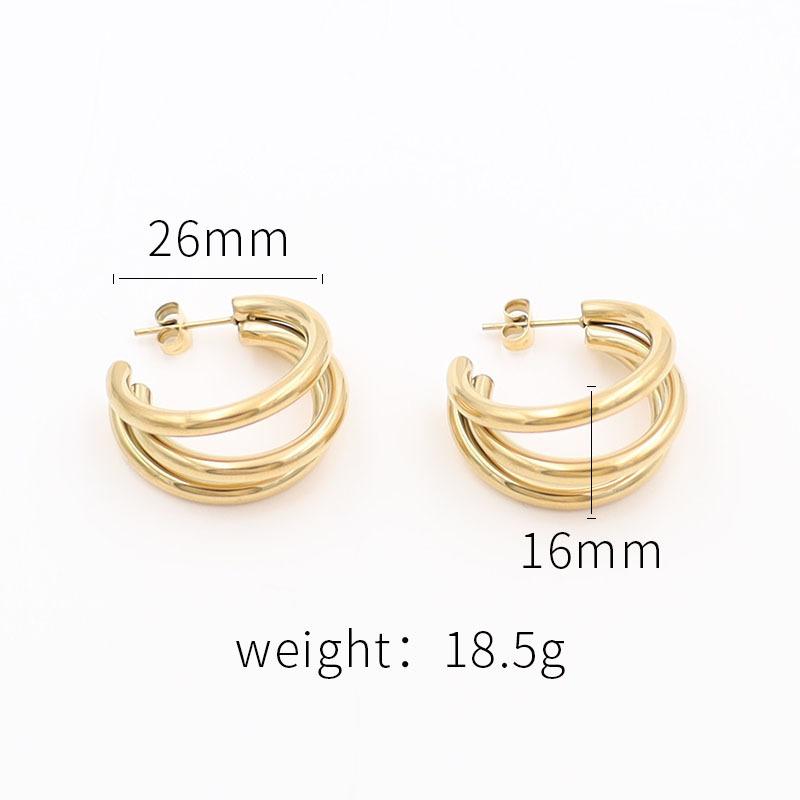 Stylish And Simple Multi-Layer Round Line C-Shaped Earrings Women'S High-End Sense Niche 18K Earrings Do Not Fade