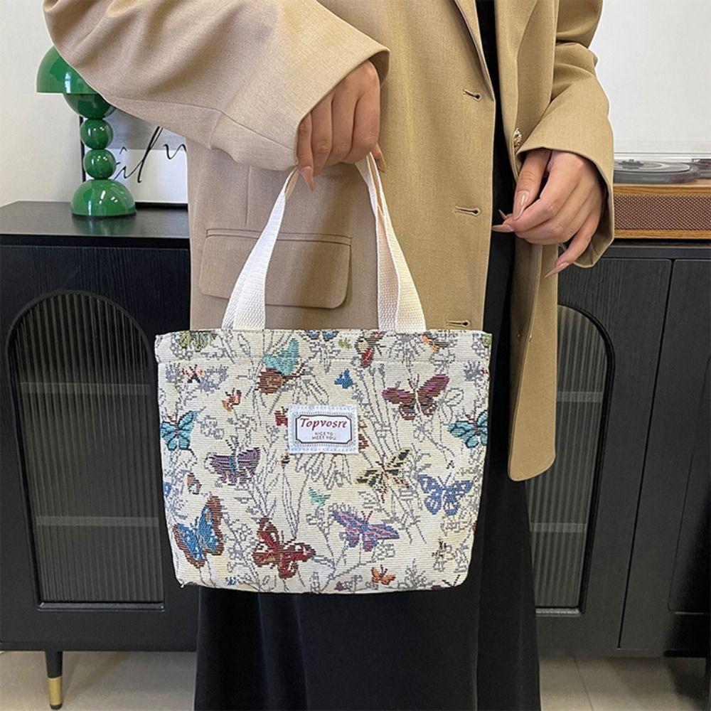 Stylish Versatile Girl’s Handbag Flower Printed Large Capacity Shoulder Bag Lightweight Leisure Lunch Bag Daily Use