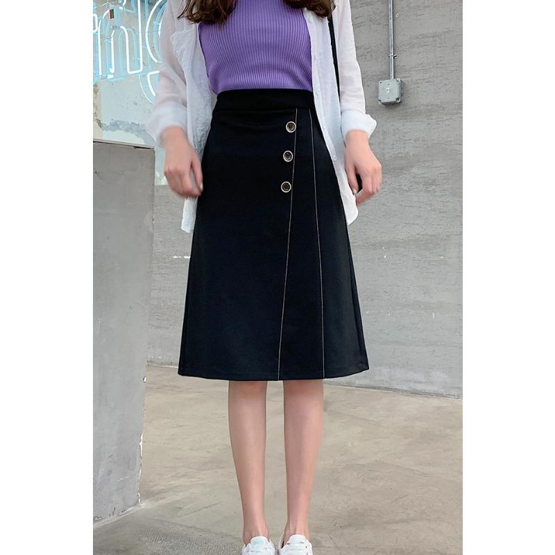 DIMANAF 2026 Summer New Plus Size Women A-Line Skirt Casual Button High Waist Skirts Black Fashion Lady Bottoms