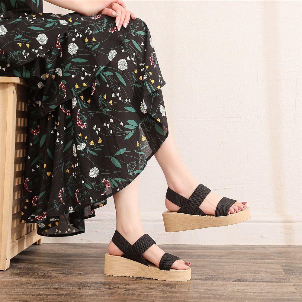 Women's High-heeled Sandals Solid Color Outer Wear Niche Sandals 2025 Summer New Versatile Casual Fashion Wedge Heel Outer Wear