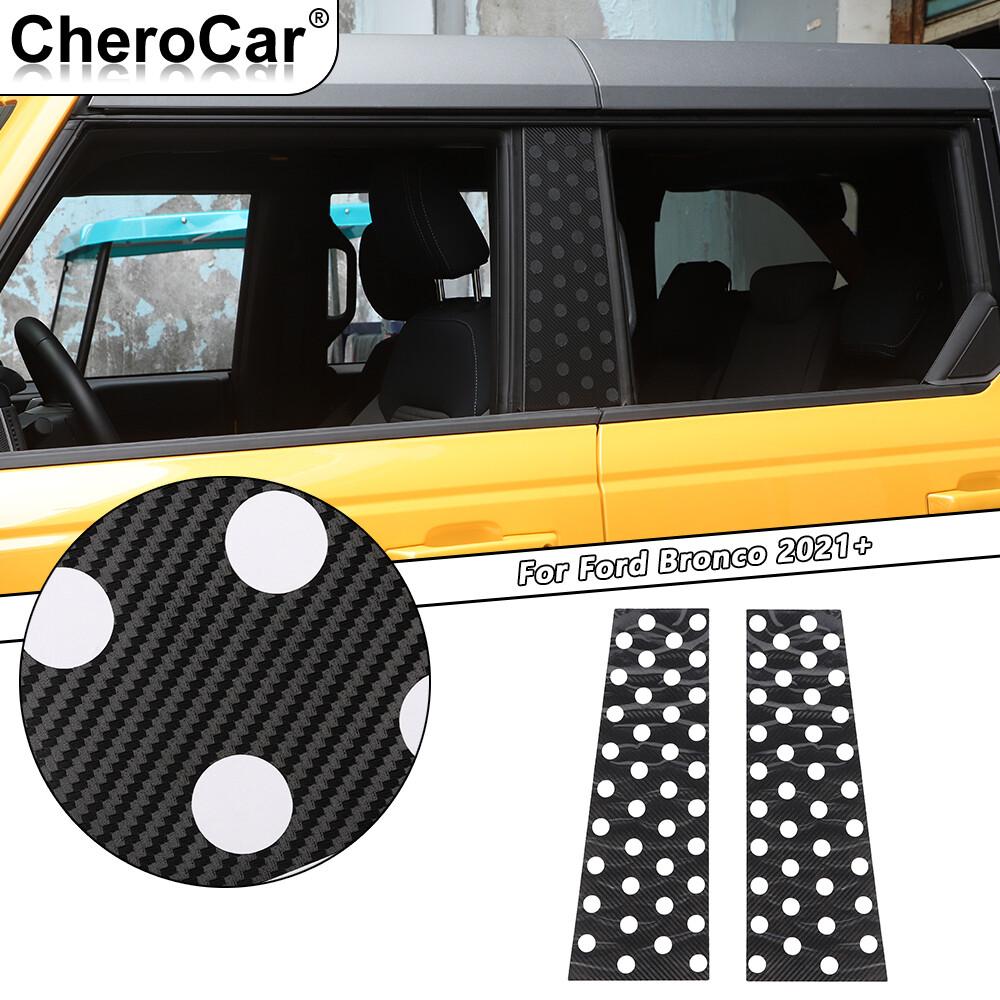 2x B Pillar Post Door Window Trim Cover For Ford Bronco -2025 Carbon Fiber