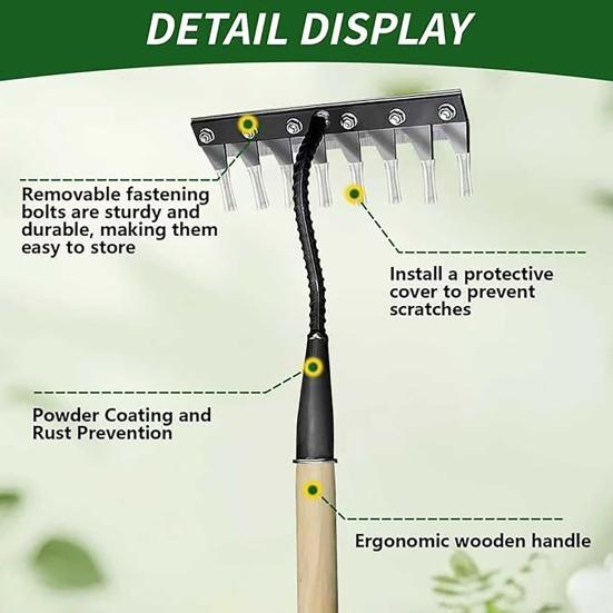 Weeding Rake Detachable Design Manganese Steel Garden Weeder Rake with Sharp Tip Wide Teeth Soil Penetration Rake A