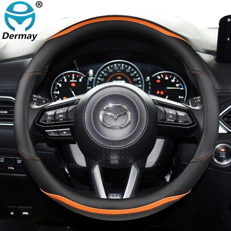 

Для Mazda3 BK BL BM BN BP Mazda6 CX3 CX5 CX7 CX30 Axela Atenza Автомобильный чехол на руль из углеродного волокна из искусственной кожи, автоаксессуары оранжевый