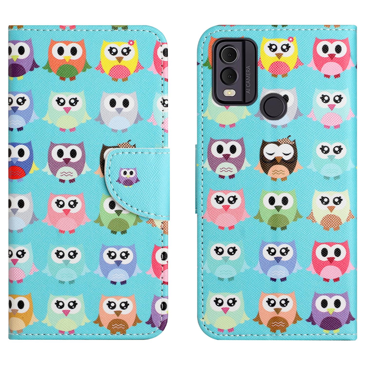 

For Nokia C32/C22 Cross Texture Phone Leather Case Wallet Stand Pattern Printing Phone Cover Owls
