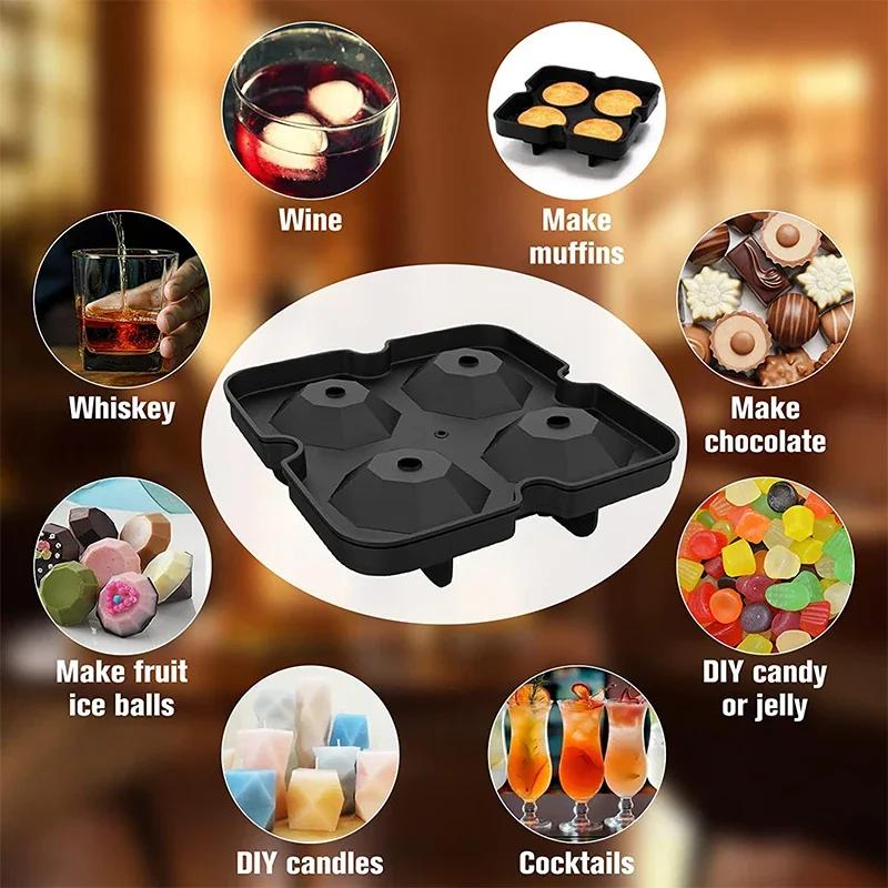 Large Ice Cube Trays Silicone Ice Cube Molds for Freezer with Lid Reusable Whiskey Ice Mold Ball Diamond Ice Mold JT08