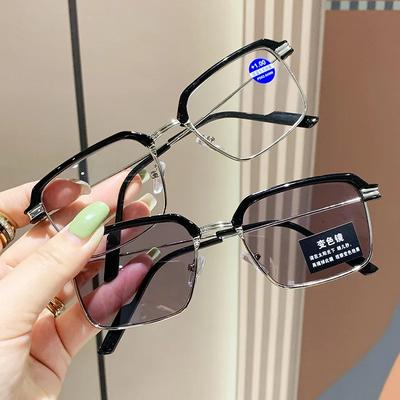 Photochromism Reading Glasses HD Anti Blue Light Glasses Fashionable Full Frame Transparent Presbyopia Glasses Glasses for Men