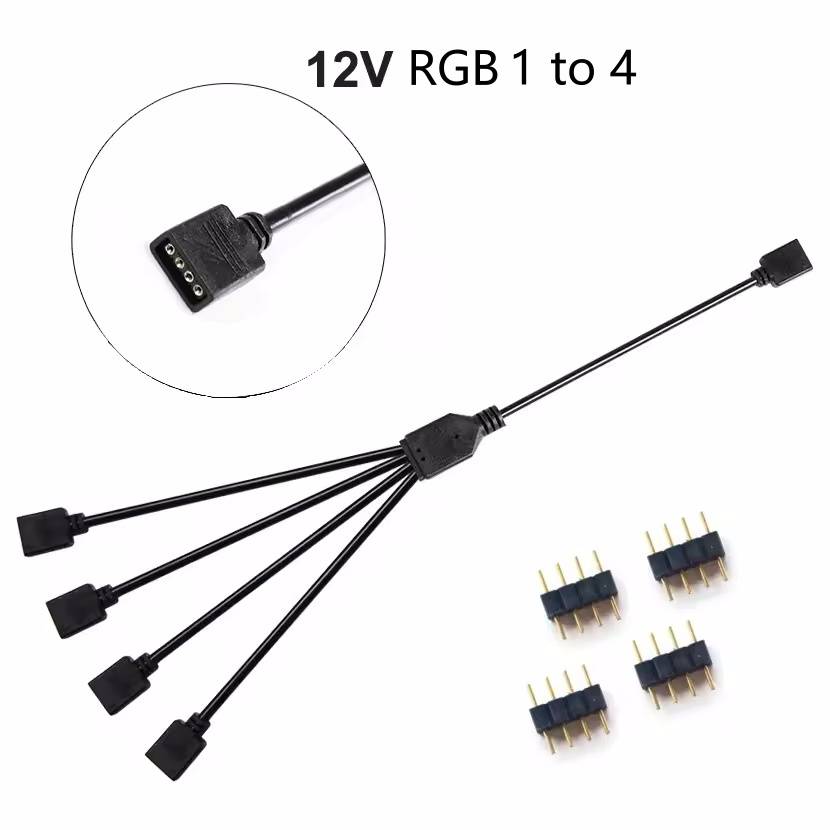 ARGB SYNC Splitter 1V 1 Pin 11V 1 Pin 1 to 1/1/1/1 11CM Mainboard ARGB Extension Cable with Protective Cap for Computer Chassis