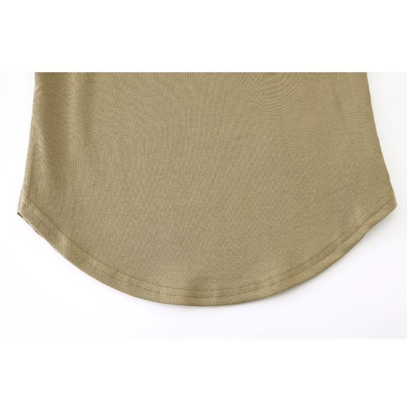 Women's Summer Short-sleeved Irregular Arc Slim Thin U-neck Cotton T-shirt