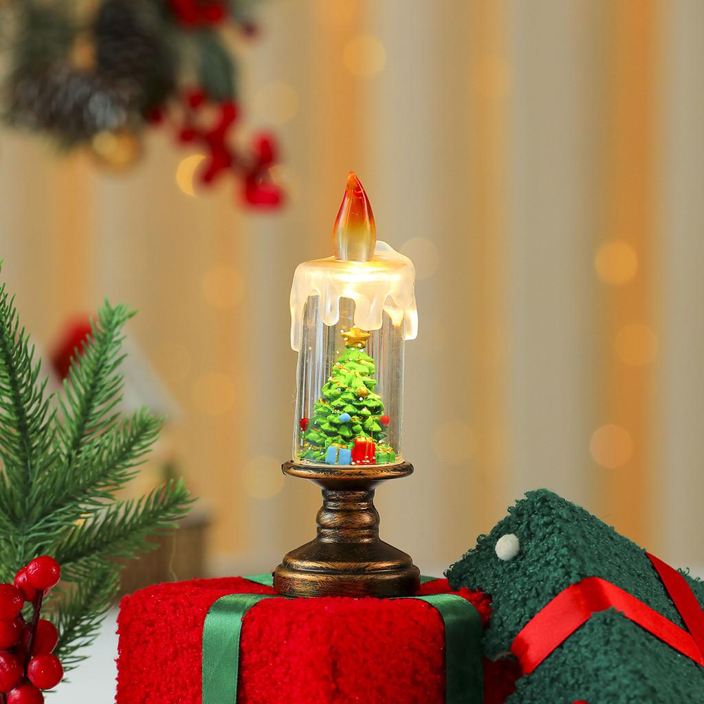 Christmas Snowman Santa Claus Snowflake Candle Light With Falling Snow Effect