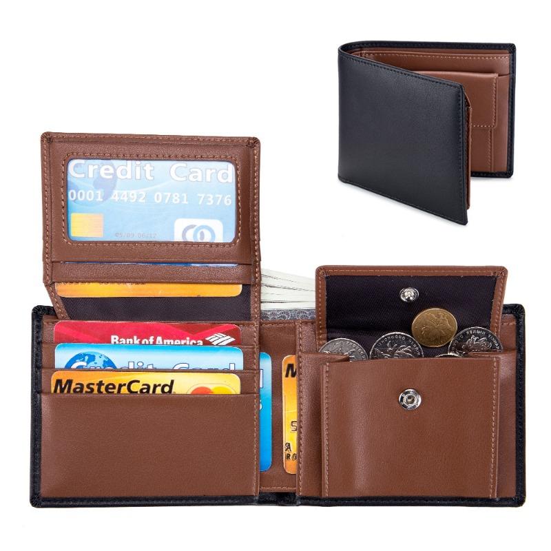 Genuine leather men's short wallet, new soft cowhide three-fold wallet, men's RFID multi-functional retro wallet