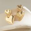 Punk Elegant Double Love Heart Drop Earrings for Women Gold Color Glossy Smooth Metal Hanging Piercing Earrings Friends Jewelry