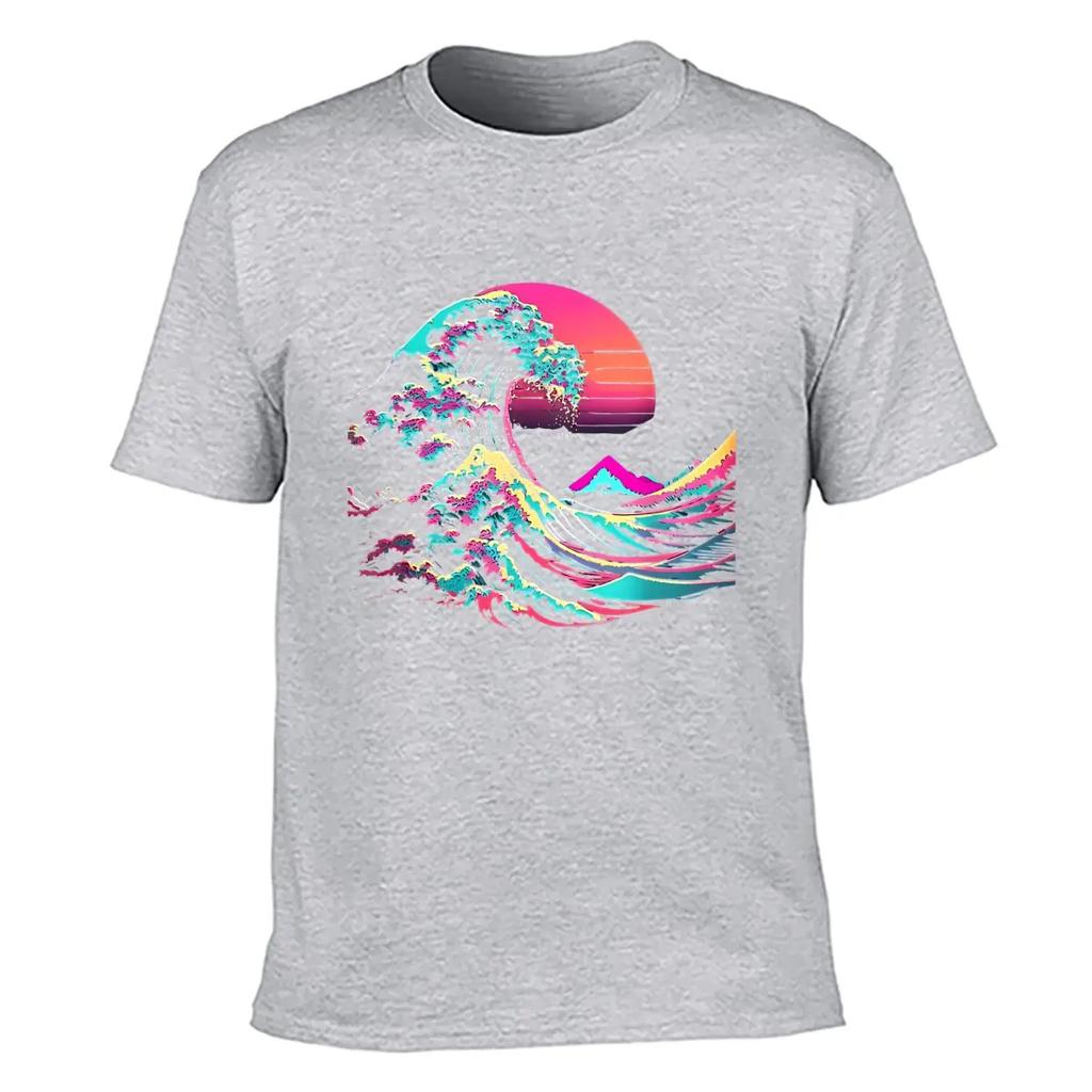 Ästhetisches Glitch Great Wave Retrowave Synthwave T-Shirt Kurzarm-T-Shirt Streetwear