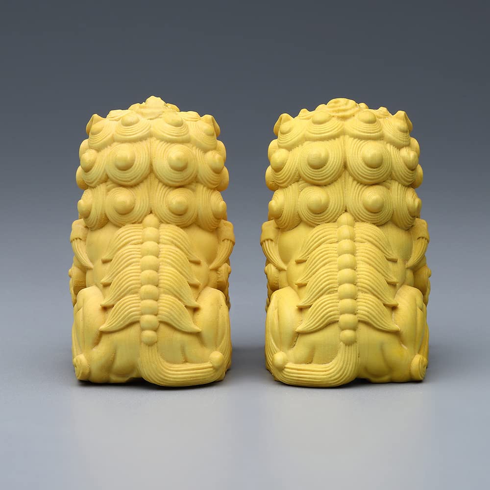 6cm Wooden Shishi Komainu Figurines for Shinto Shrines, Feng Shui Charms, and Amulets To Ward Off Evil Spirits. Shisa (Set of 2) Wood Carvings