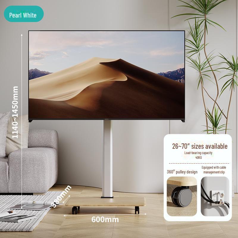 Youbei Mobile TV Stand for Xiaomi, Hisense, TCL - Floor-Standing White Solid Wood Art Cart