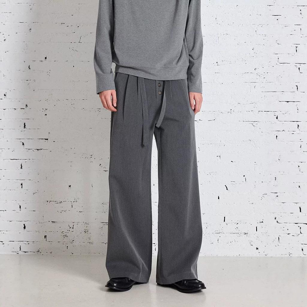 American retro high street wide-leg pants men's summer buckle drape loose straight casual trousers direct supply
