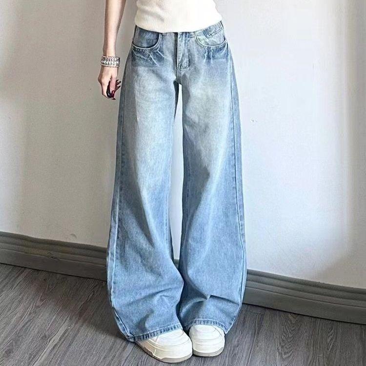 

Женские джинсы широкие от бедра прилегающего силуэта: Новые американские свободные прямые брюки в пол для весны и осени 2XL синий